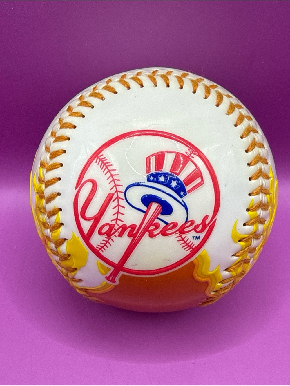 NY Yankees Team Store Rawlings Licensed MLB Flames Gloss Baseball Retro Logo